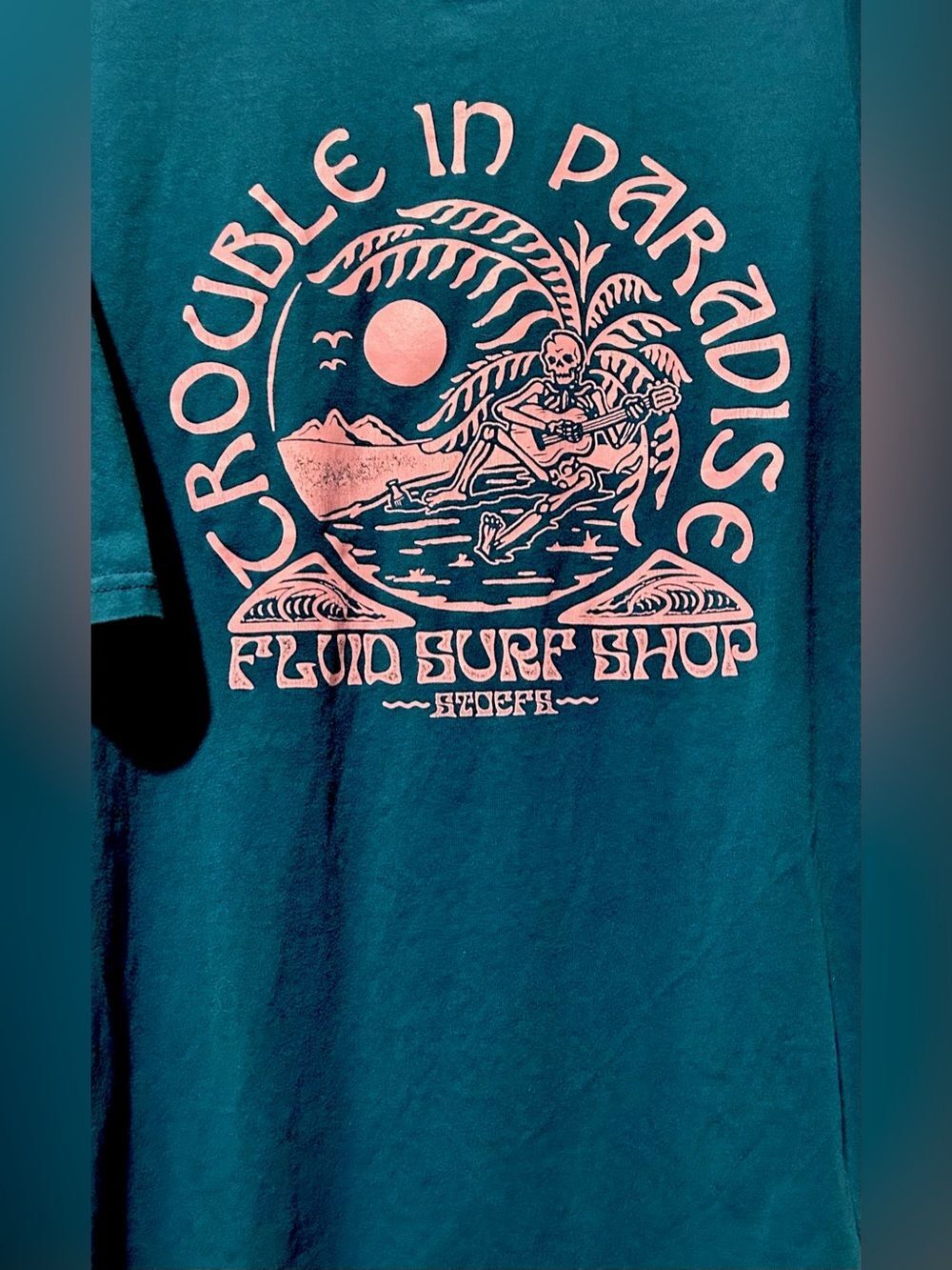 Stoefs Studio Fluid Surf Shop Trouble In Paradise Skeleton Graphic Tee 2X USA
